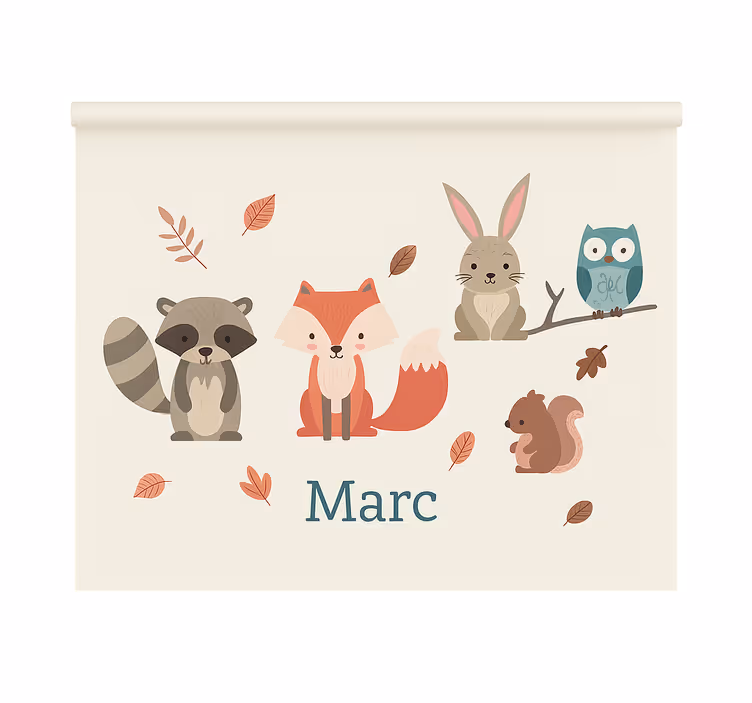 Estore de rolo infantil animais da floresta com nome - TenStickers