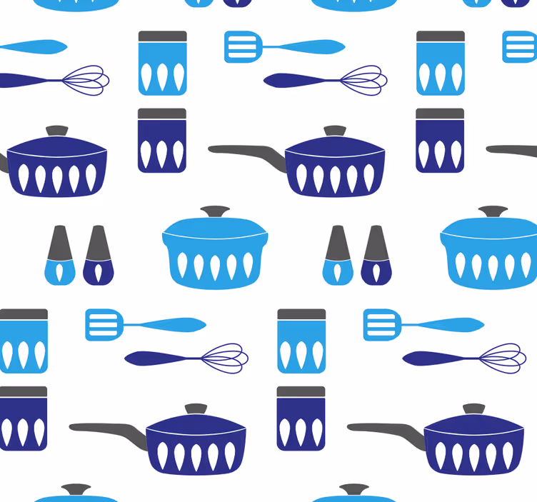 Estore de rolo para cozinha padrão de utensílios azuis - TenStickers