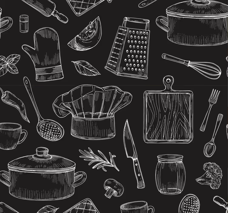 Estore de rolo para cozinha esboços de utensílios de cozinha - TenStickers