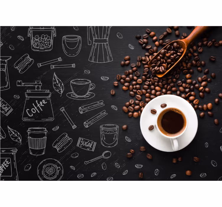 Estore de rolo para cozinha grãos de café e rabiscos - TenStickers