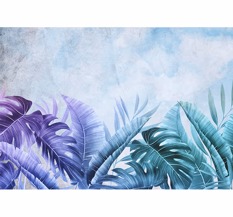 Estore de rolo para cozinha plantas tropicais azuis e roxas - TenStickers