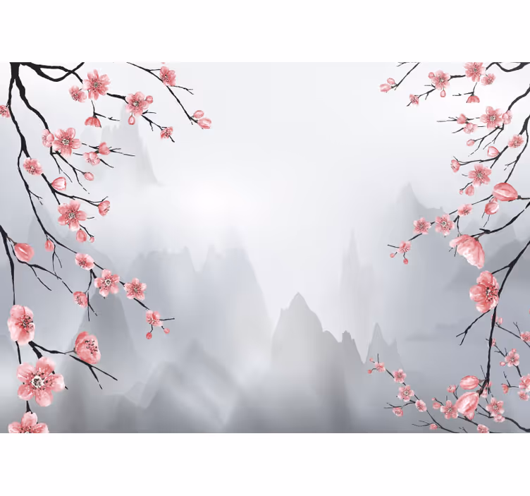 Estore de rolo para cozinha flores de cerejeira e montanhas - TenStickers