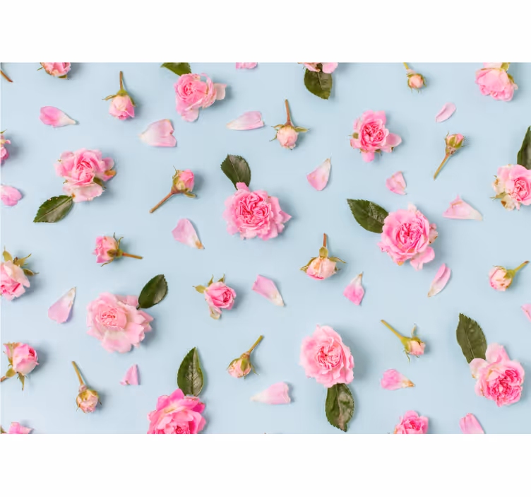 Estore de rolo para cozinha rosas diferentes fundo azul - TenStickers