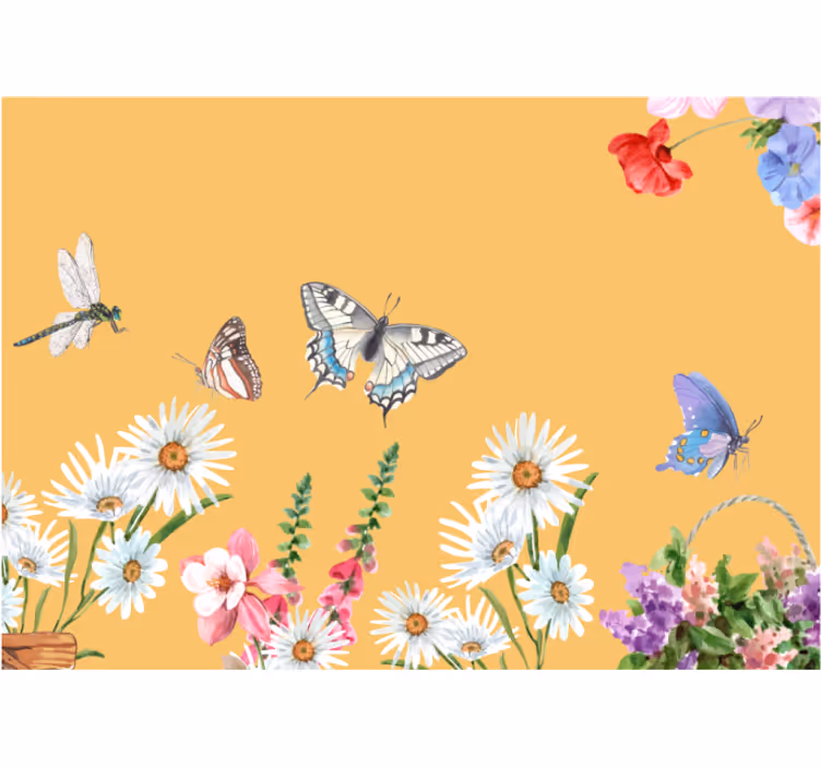 Estore de rolo para cozinha pintura de flores e borboletas - TenStickers