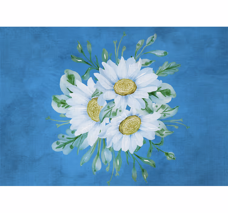 Estore de rolo para cozinha flores brancas em fundo azul - TenStickers