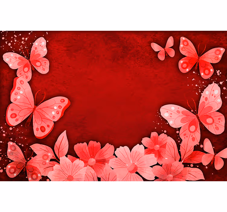Estore de rolo vermelho com estampa de flores e borboletas - TenStickers
