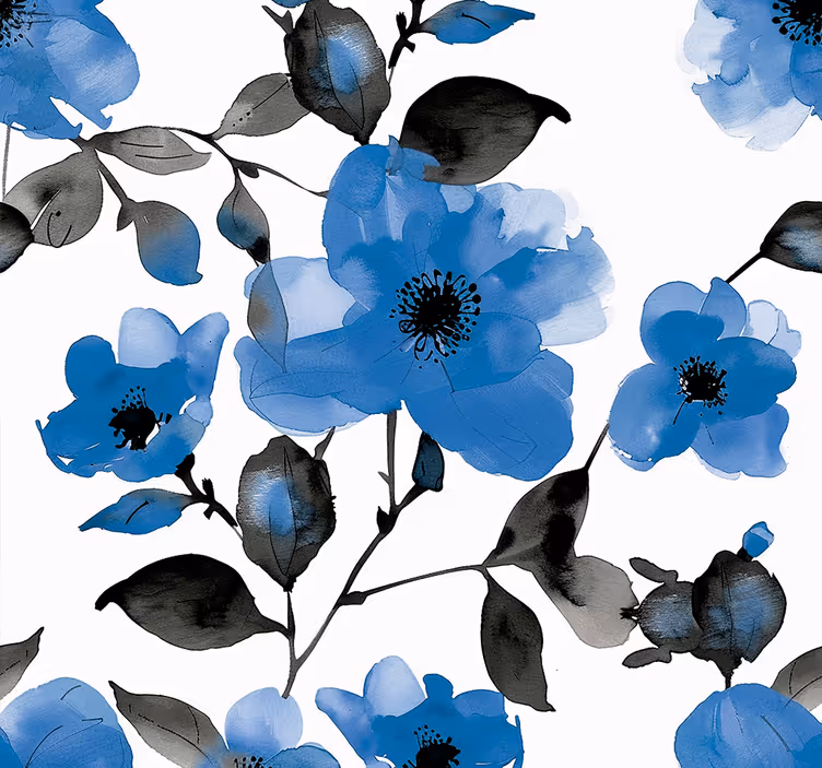 Estore de rolo azul com padrão de papoulas azuis - TenStickers