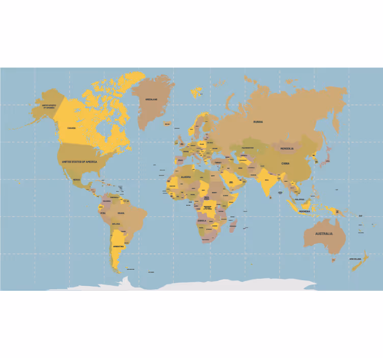 Mapa-múndi azul e bege cego - TenStickers