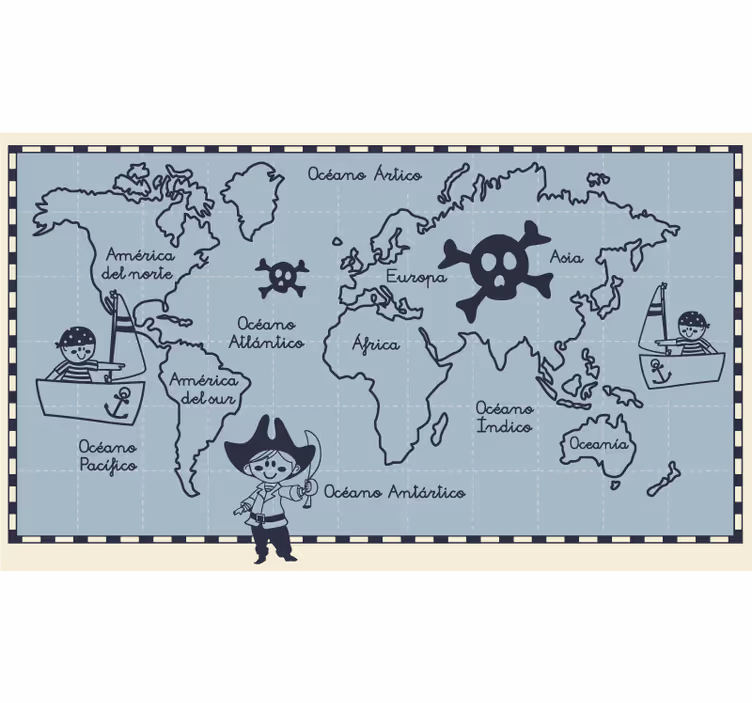 Cortina de rolo de mapa-múndi pirata - TenStickers