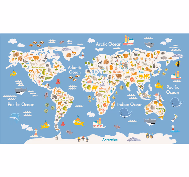 Fauna branca para crianças mapa-múndi cortina - TenStickers