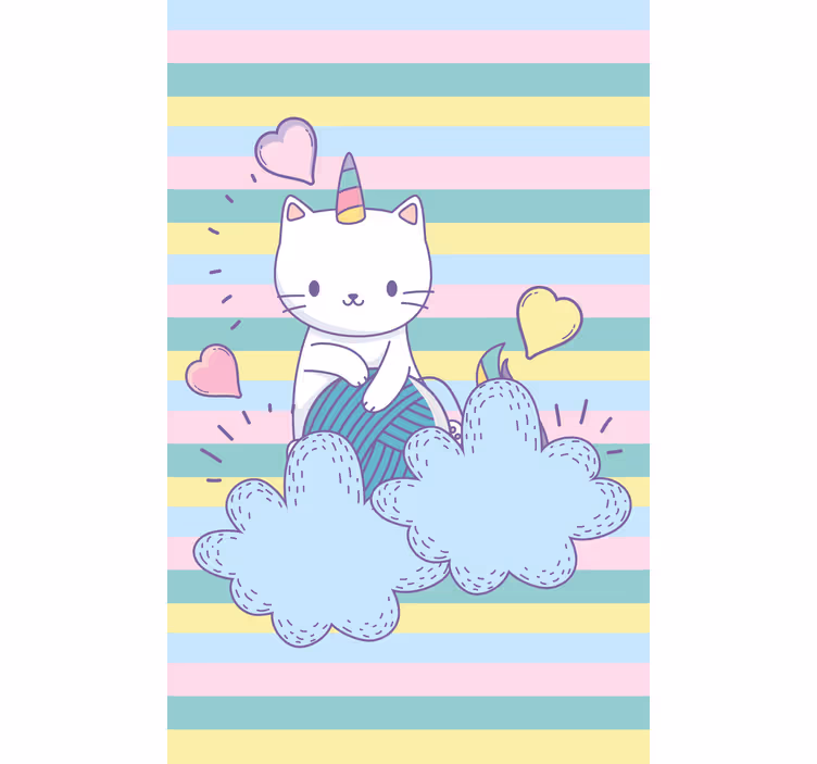 Gato unicórnio nas nuvens, crianças cegas - TenStickers