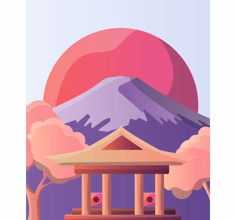 Vulcão com pintura cega japonesa sol vermelho - TenStickers