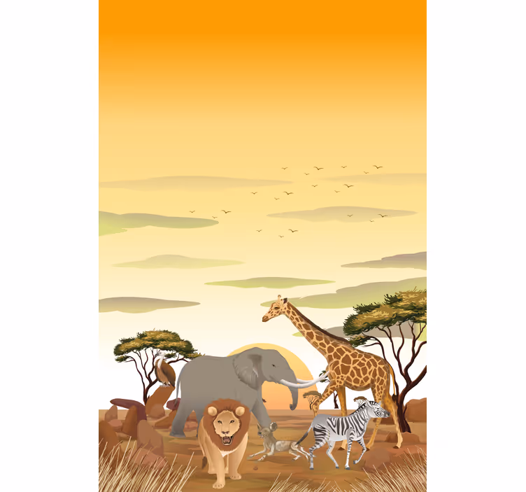 Desenho africano paisagem vários animais cegos - TenStickers