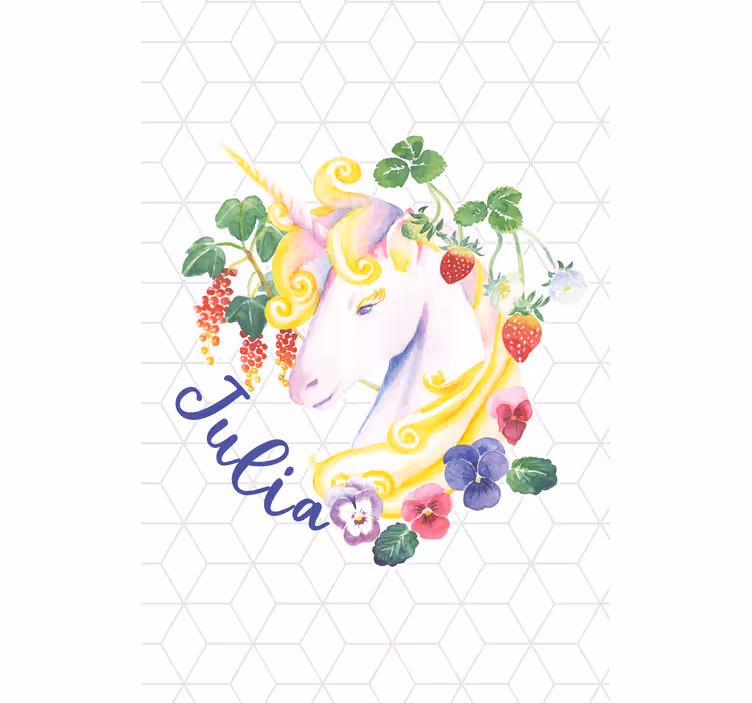 Estore de rolo infantil unicórnio floral com nome - TenStickers