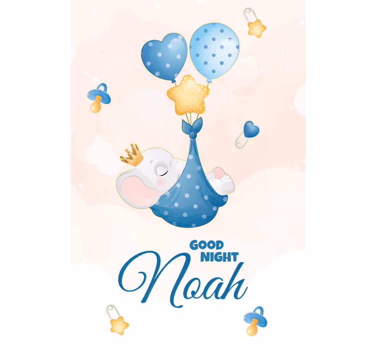 Estore de rolo quarto de bebé boa noite elefante com nome - TenStickers