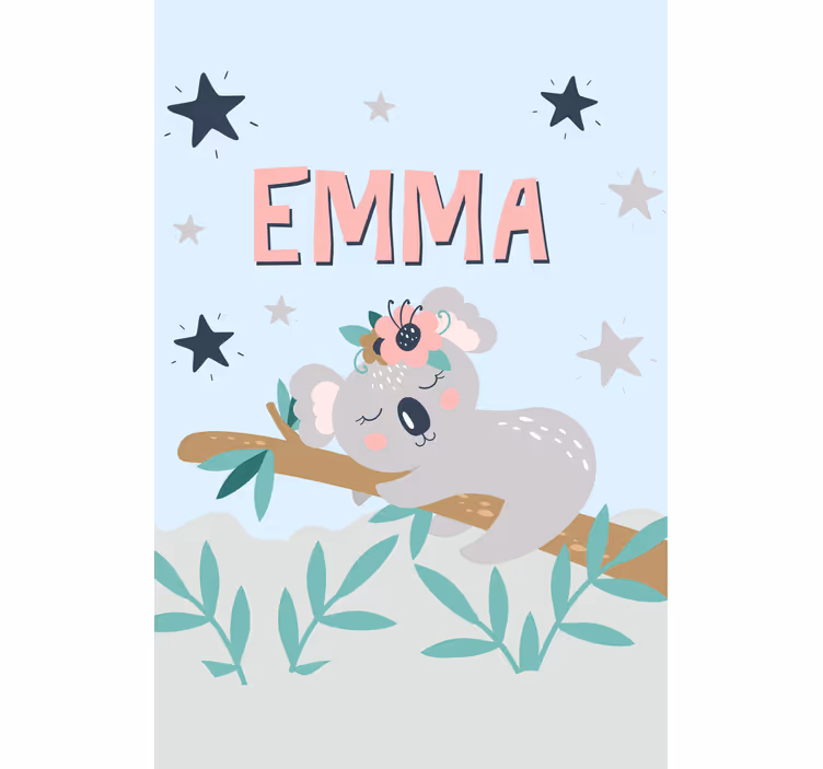 Estore de rolo infantil bebê coala com nome - TenStickers