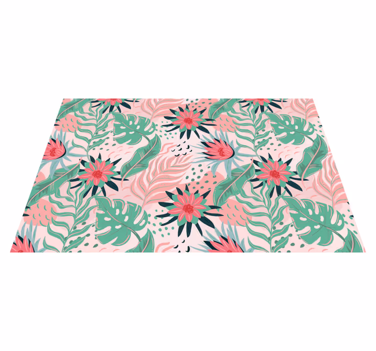Individuais de mesa modernos Padrão floral em fundo rosa - TenStickers