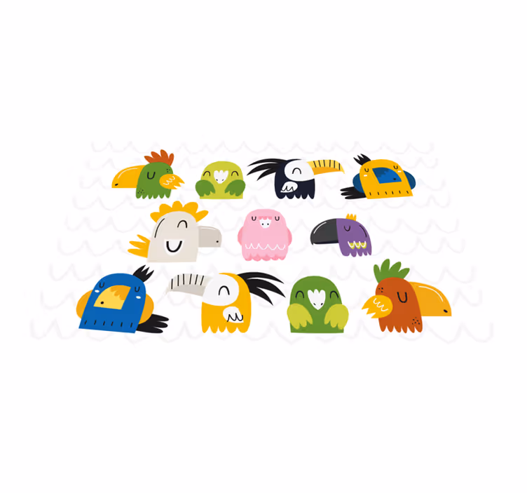 Individuais de mesa infantis cabeças de pássaros coloridas - TenStickers