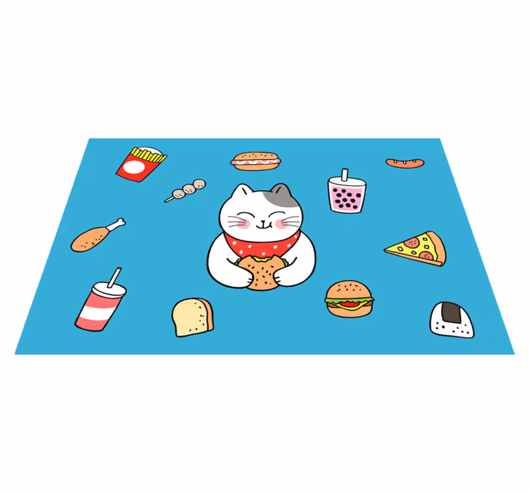 Individuais de mesa infantis gato fofo comendo - TenStickers