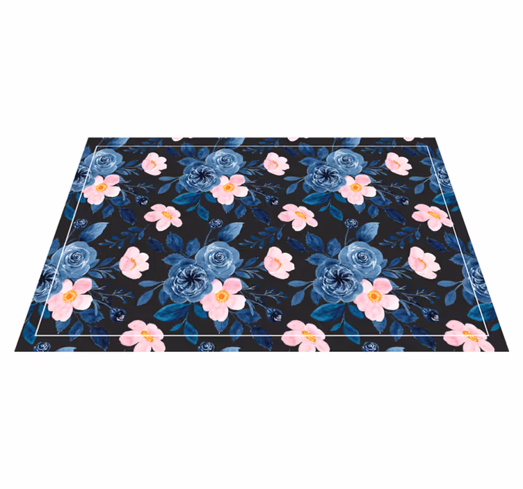 Individuais de mesa originais Rosas azuis e rosa em fundo preto - TenStickers