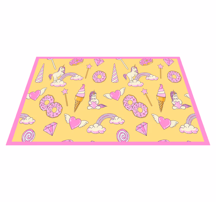 Individuais de mesa modernos Padrão de unicórnio e donut - TenStickers