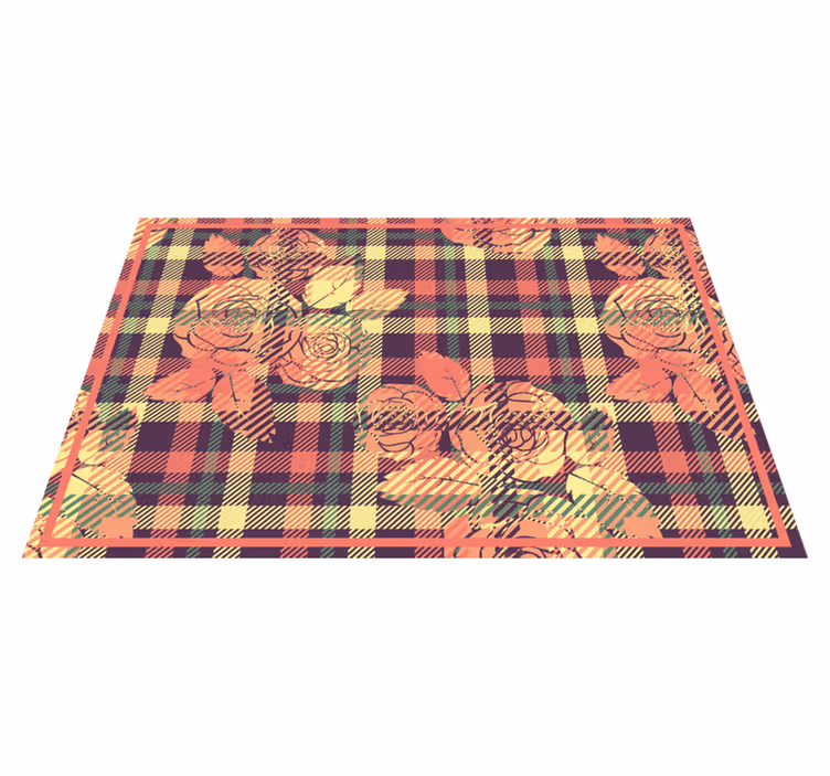 Individuais de mesa modernos Padrão xadrez clássico com rosas - TenStickers