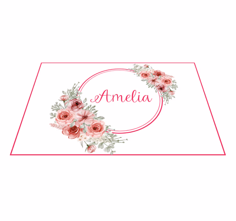 Individuais de mesa com nome Flores rosa sobre fundo branco - TenStickers