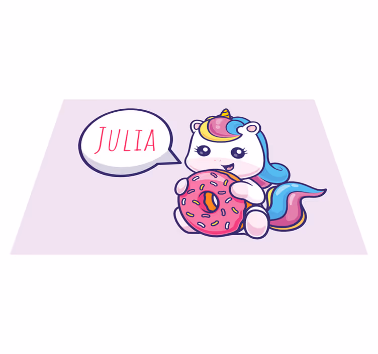 Individuais de mesa com nome unicórnio com donut - TenStickers