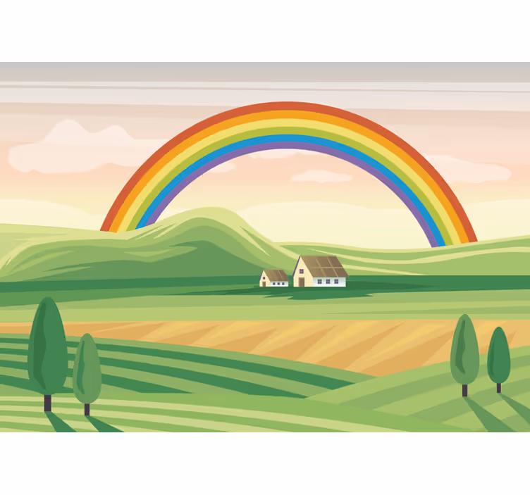 Mural de parede infantil Arco-íris sobre os campos - TenStickers