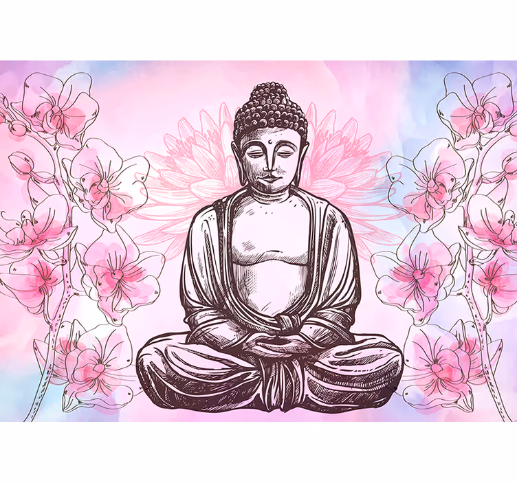Murais de Parede Buda cercado por orquídeas - TenStickers
