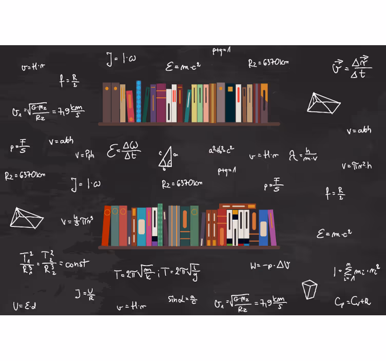 Estante de livros e fotomural de fórmulas matemáticas - TenStickers