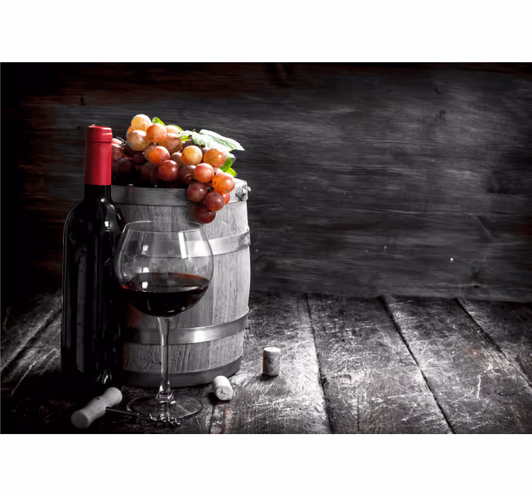 Murais de Parede 3D Barril de madeira com garrafa de vinho - TenStickers