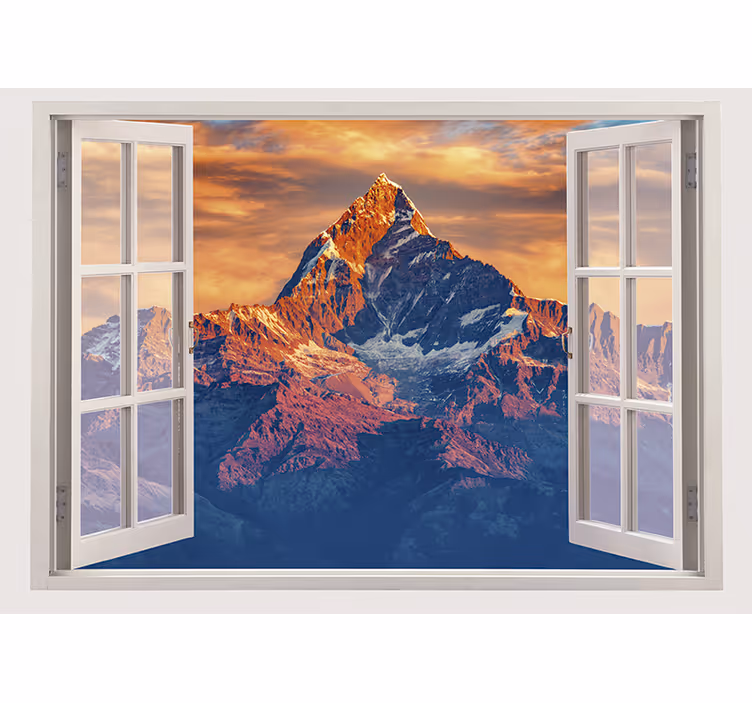 Murais de Parede 3D Vista da janela dos picos das montanhas - TenStickers