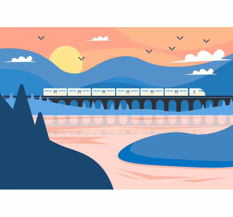 Fotomurais de paisagens Montanha minimalista com trem - TenStickers