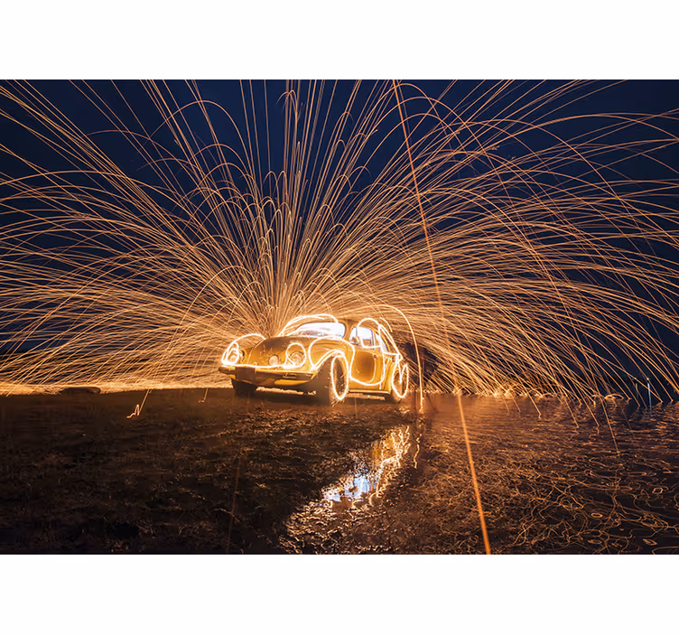 Murais de Parede 3D Carro em chamas - TenStickers