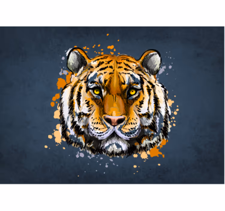 Rosto de tigre em fundo azul fotomural de parede - TenStickers