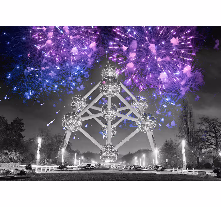 Fotomurais cidades e países show de fogos atomium - TenStickers