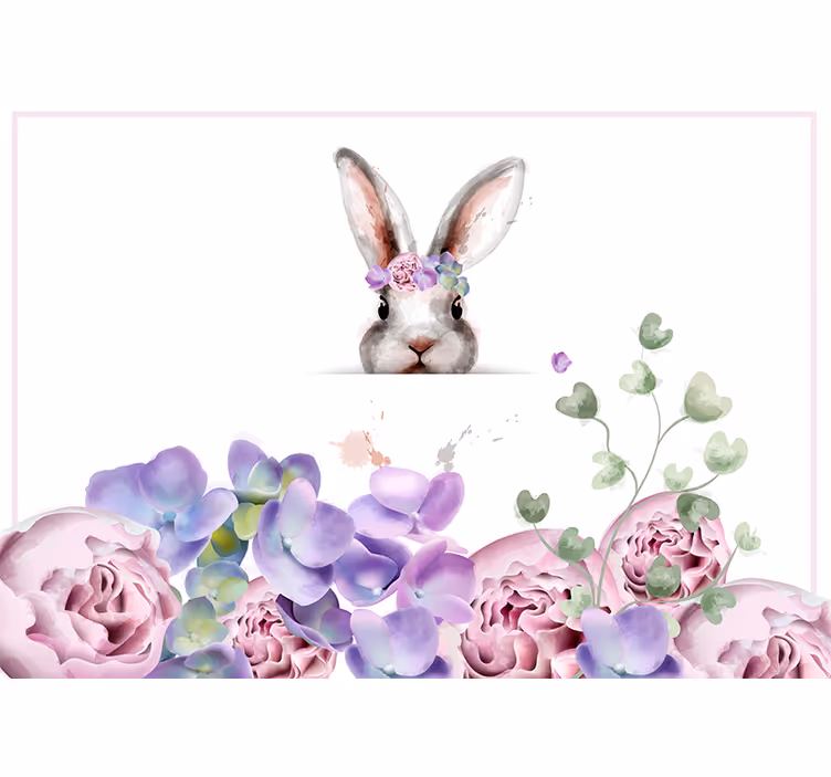 Fotomurais flores Coelho com coroa de flores - TenStickers