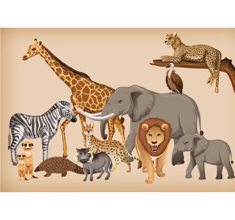 Fotomurais de paisagens Leopardo na árvore e diferentes animais - TenStickers