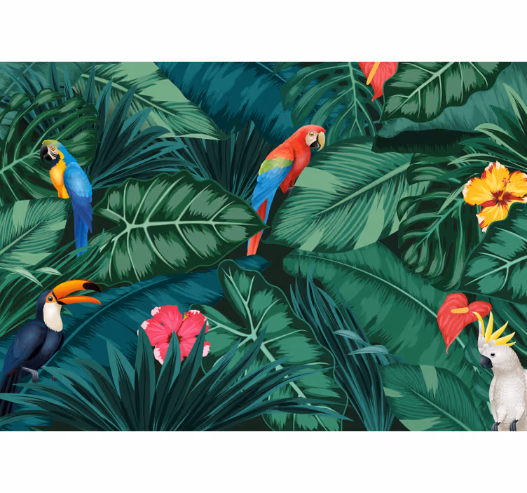 Fotomurais de paisagens Selva colorida com papagaio - TenStickers