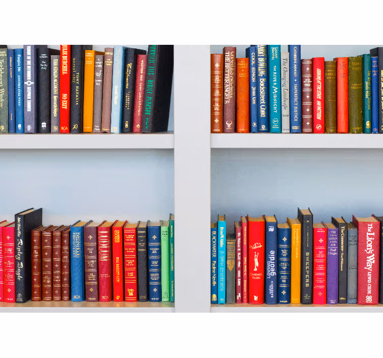Livros coloridos na estante fotomural de parede do escri - TenStickers