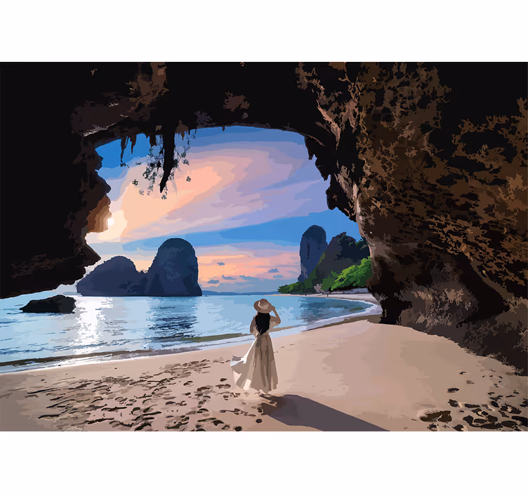 fotomural de parede de caverna de pedra na praia - TenStickers