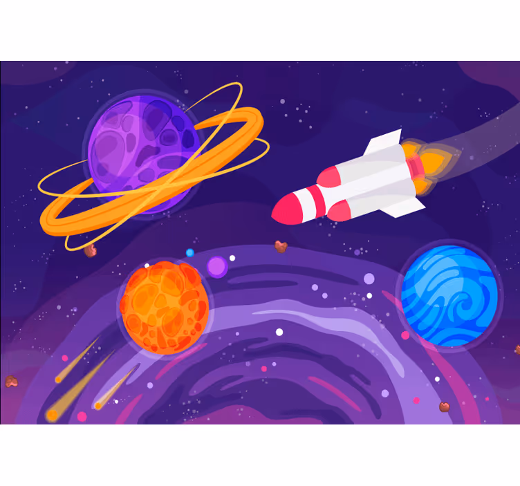 Fotomurais de paisagens Nave espacial e planetas da galáxia dos d - TenStickers