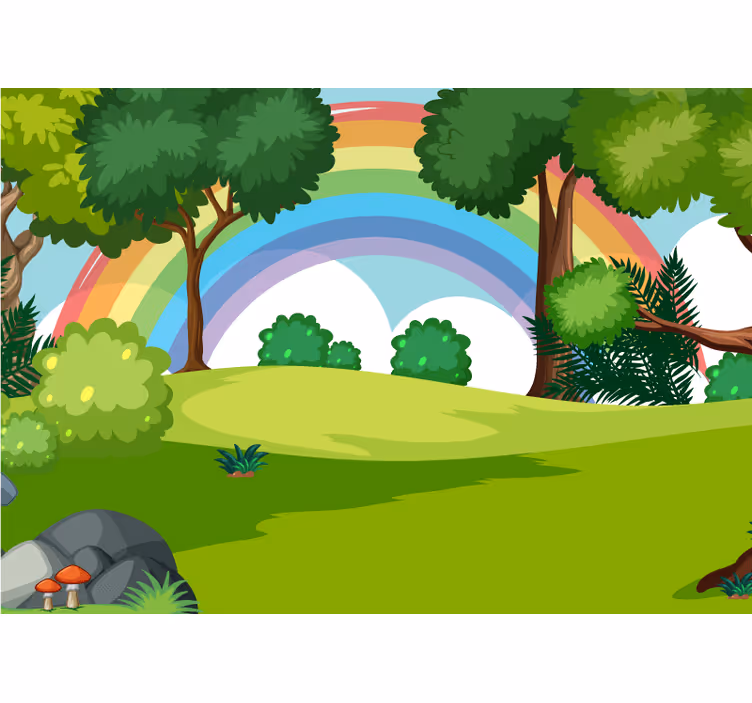 Murais de parede para crianças com arco-íris e floresta verde - TenStickers