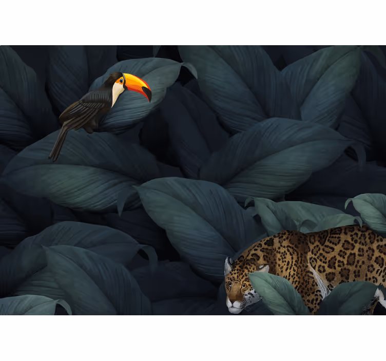 Mural de parede animais pássaros tropicais e leopards - TenStickers