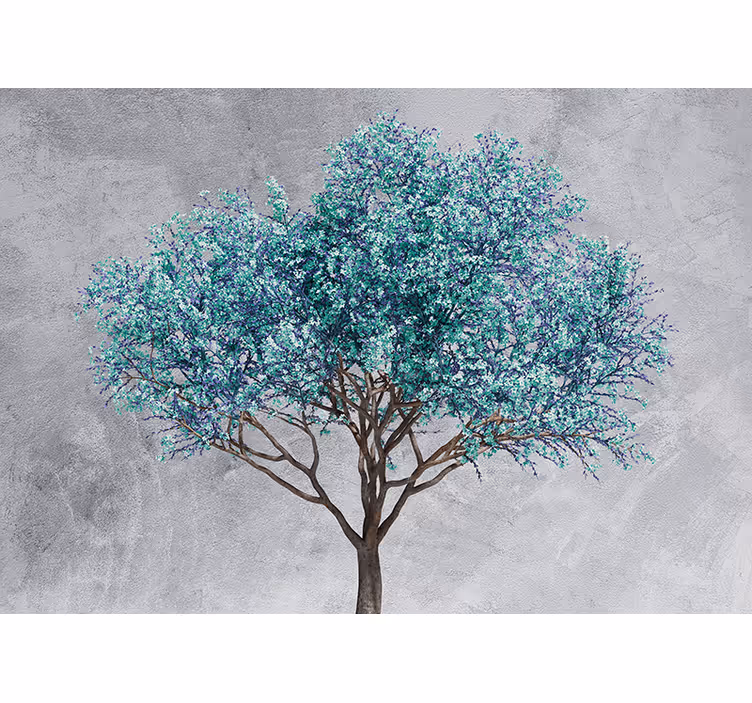 Fotomurais de paisagens árvore minimalista com flores azuis - TenStickers