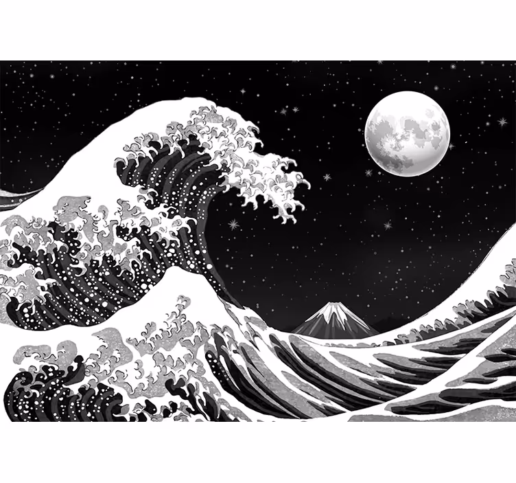 Mural de parede arte clássica onda japonesa de kanagawa à noite - TenStickers
