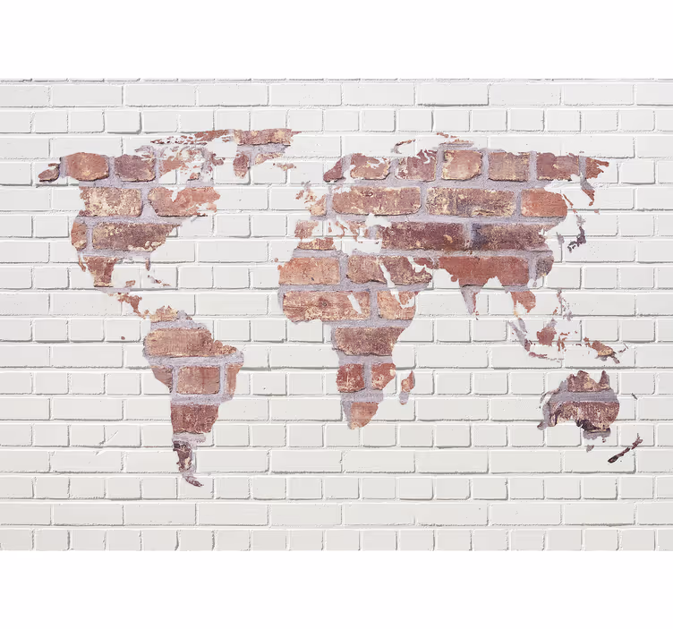 fotomural de mapa-múndi de tijolo branco - TenStickers