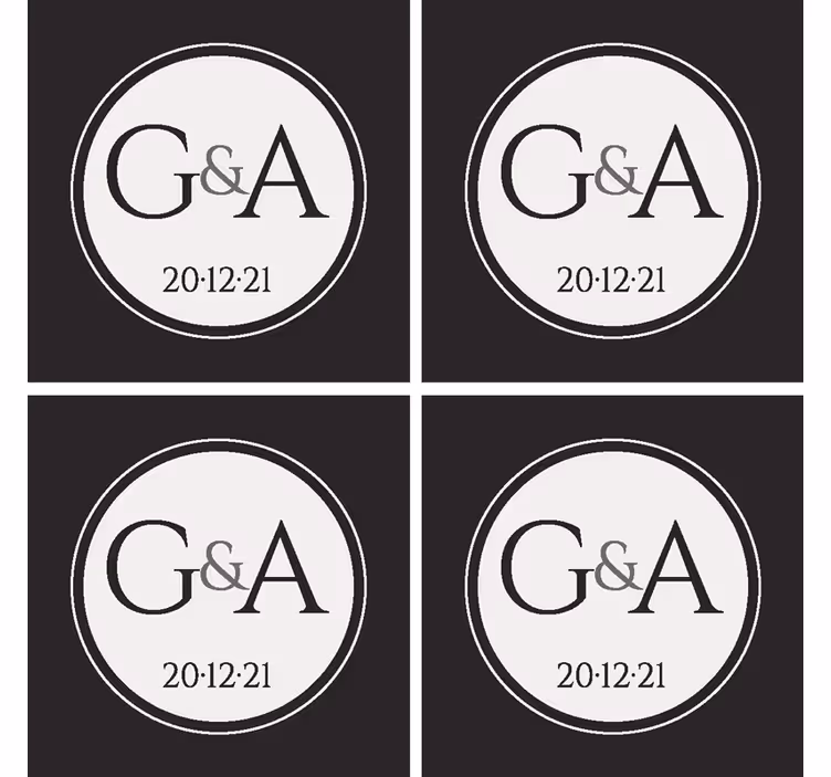 Base para copos de casamento personalizado Iniciais e data  - TenStickers