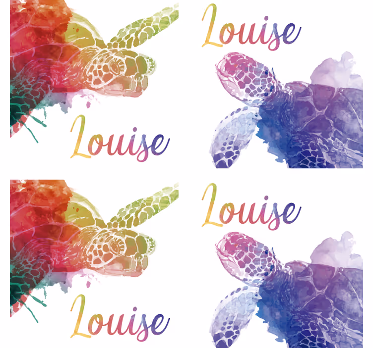 Base para copos de animais tartaruga colorida com nome - TenStickers